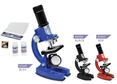 Микроскоп c аксессуарами увеличение 100х200х450х, 23 предмета, синий, металл, пластмасса