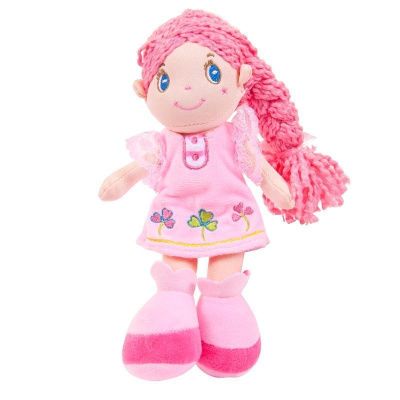 Кукла мягконабивная с розовой косой в розовом платье, 20 см