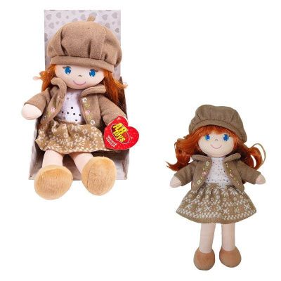 Кукла мягконабивная в коричневом берете и фетровом костюме, 36 см