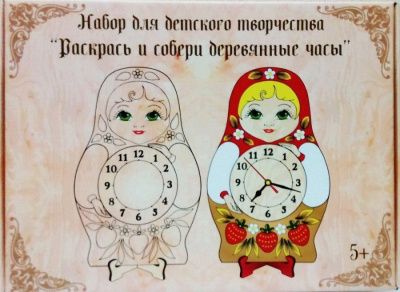 Набор для детского творчества "Раскрась и собери деревянные часы" Матрешка с клубникой