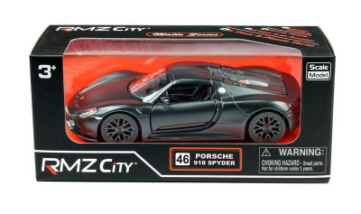 Машина металлическая RMZ City 1:32 Porsche 918 Spyder, инерционная, черный матовый цвет