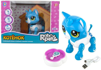 1 toy, RoboPets интерактивная игрушка Робо-котенок бело-голубой, свет, звук, движение