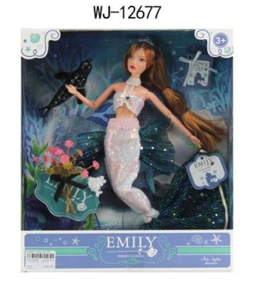 Кукла "Emily. Русалочка" (светлое платье, темный хвост) с аксессуарами, 30 см
