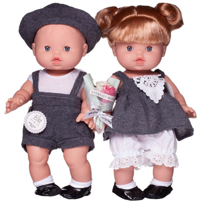 Пупс-кукла "Baby Ardana" 2шт Мальчик в серых шортах и девочка в сером платье, 32см