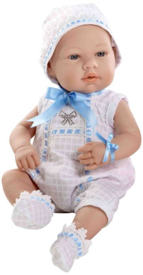 Arias ELEGANCE Real Baby Пупс 42см, виниловый, в бело/голуб.боди с стразами Swarowski в виде бантика