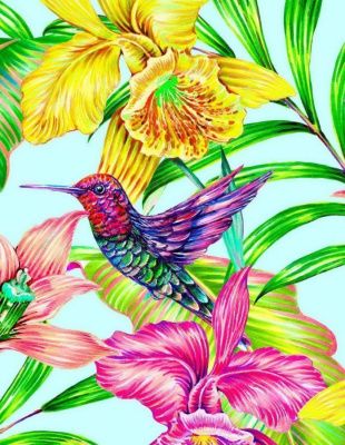 Набор для творчества холст с красками по номерам Яркая колибри в цветах (20цветов) 30 на 40 см