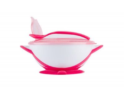 Тарелочка с присоской, крышкой и ложечкой (розовый)