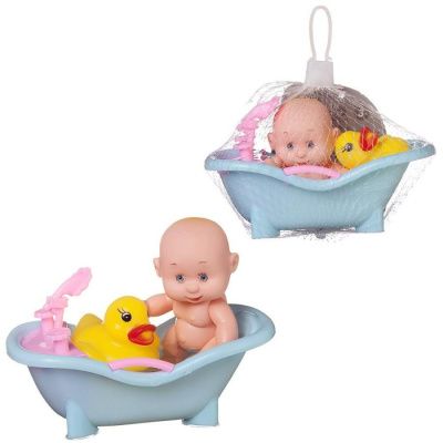 Пупс "Мой малыш" в наборе для купания, 4 предмета (пупс, ванночка с краном, уточка), в сетке