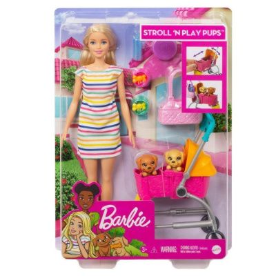 Barbie Барби с щенками в коляске