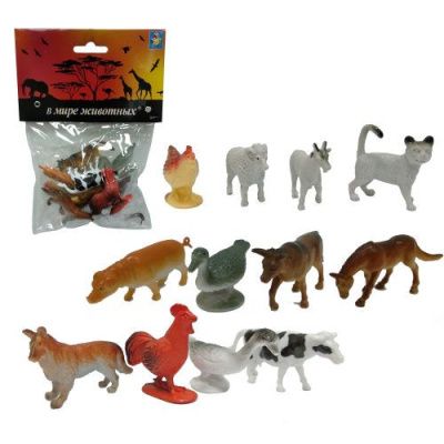 1toy "В мире животных" Набор игрушечных животных с фермы 12 шт х 5 см 