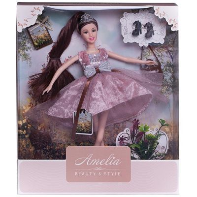 Кукла "Amelia. Летний вечер" с диадемой в розовом платье с двухслойной юбкой, темные волосы, 30 см
