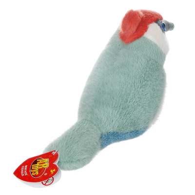 Мягкая игрушка Птичка Дятел мятный с красной шапочкой, 26см