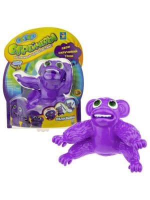 1TOY Супер Стрейчеры Облизьяна, тянущаяся игрушка, блистер, 16см, фиолетовая