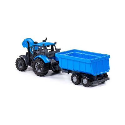 Трактор Полесье Прогресс с бортовым прицепом инерционный синий в коробке