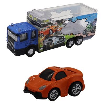 Набор грузовик + машинка die-cast оранжевая, спусковой механизм 1:60 Funky toys FT61052