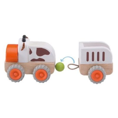 WW-4076 Деревянная игрушка "Трактор Му-Му с прицепом, Miniworld"