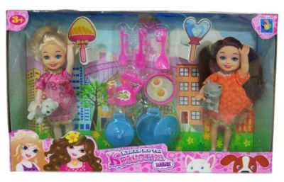 1toy "Красотка mini" игровой набор из 2х кукол 13 см с посудкой и 2 питомцами