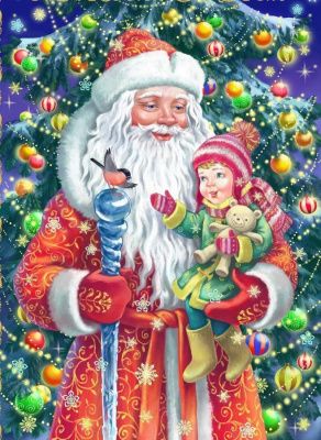 Набор для творчества Алмазная мозаика Дед Мороз и маленькая девочка блестящая,с подрамником, с полны
