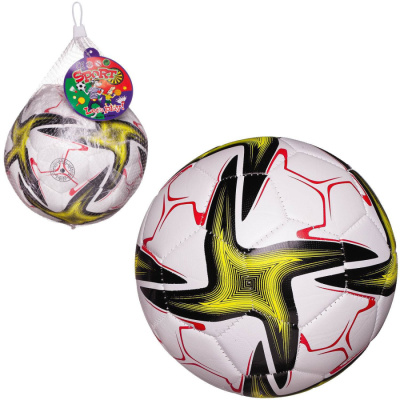 Мяч футбольный белый с желто-черными звездами, 22-23 см