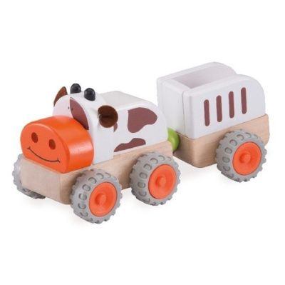 WW-4076 Деревянная игрушка "Трактор Му-Му с прицепом, Miniworld"
