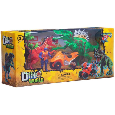 Набор игровой "Мир динозавров" (2 больших динозавра, мотоцикл, фигурка человека, акссесуары)