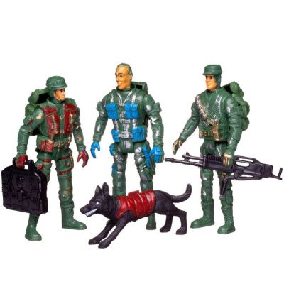 Боевая сила. Набор игровой "Три солдата с собакой, экипировкой и оружием", на блистере