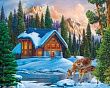 Набор для творчества Холст с красками по номерам Зимний домик и оленята 30*40