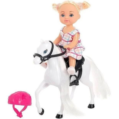 Кукла Defa Sairy "Малышка-наездница" в наборе с белой лошадкой и шлемом, высота куклы 11 см