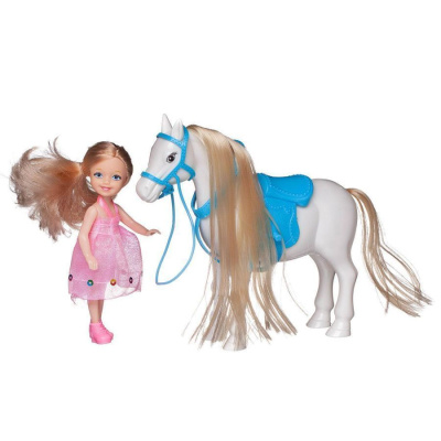 Лошадка в наборе с бело-голубой каретой и куколкой, со световыми и звуковыми эффектами, в коробке 