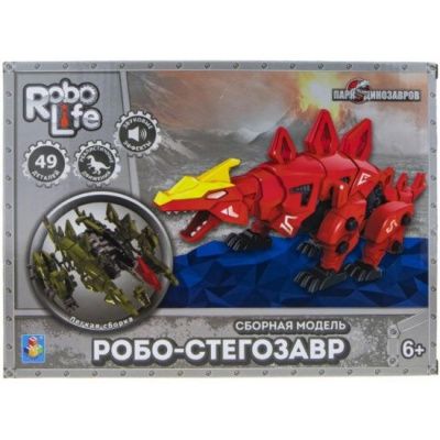 1TOY RoboLife Сборная модель Робо-стегозавр (красный) 49 деталей, коробка 28*8*21 см, движение, звук