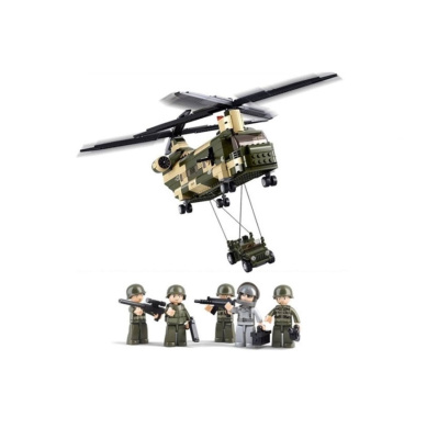 Конструктор Sluban серия Армия Многоцелевой военный транспортный вертолет и джип, 520 деталей