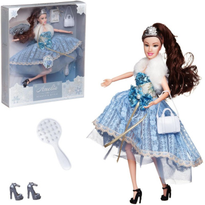Кукла "Amelia. Рождественский бал" с диадемой в платье с меховой накидкой, темные волосы, 30 см