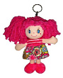 Кукла с розовыми волосами в розовом платье, на брелке, мягконабивная, 15 см