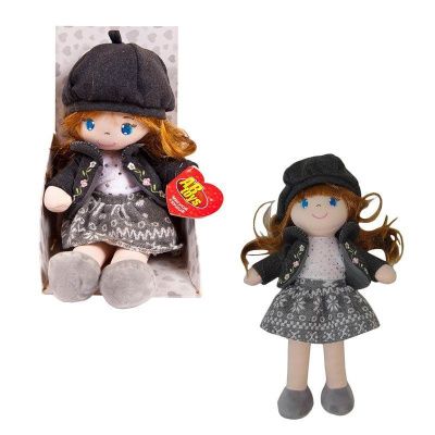 Кукла мягконабивная в серой шапочке и фетровом костюме, 36 см