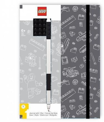 51537 Книга для записей (96 листов, линейка) с черной гелевой ручкой LEGO, цвет: черный, серый