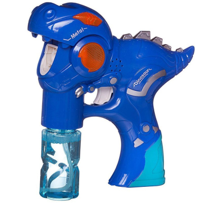 Мыльные пузыри "Пистолет-Динозавр с 2 банками мыльного раствора", синий, звук, свет
