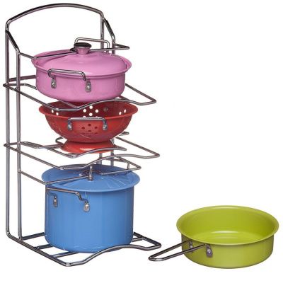 Посуда металлическая (разноцветная) с подставкой-держателем, в наборе 7 предметов, в коробке