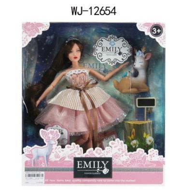 Кукла "Emily. Розовая серия" (брюнетка) с олененком и аксессуарами, 30 см