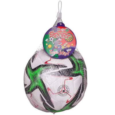 Мяч футбольный белый с зелено-черными звездами, 22-23 см
