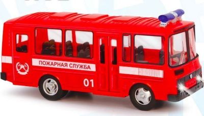 Play Smart 1:61 инерционный металлический автобус "ПАЗ. Пожарная служба" 15,5x6x7,65см