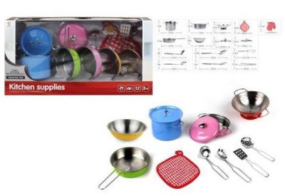 Посуда металлическая (разноцветная), в наборе 12 предметов