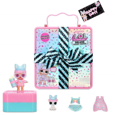 Набор L.O.L. Surprise! Deluxe Present Surprise с куклой и питомцем, чемодан розовый