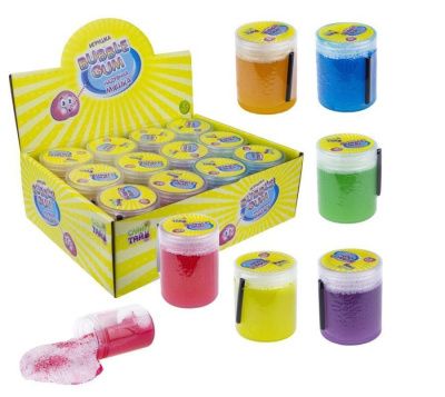 Слайм Тайм надувная мяшка Bubble gum, с шариками,6 цветов, с трубочкой, 100г, 12 шт в ш/б