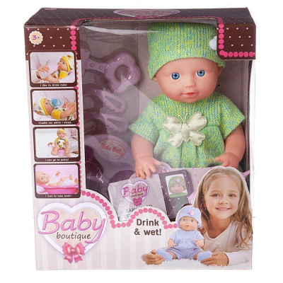Пупс-кукла "Baby boutique" 25 см, пьет и писает, в костюмчике, 2 цвета в ассорт. 