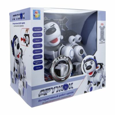 1toy "ДРУЖОК", интерактивный, радиоуправляемый робот-щенок (песни,стихи,викторины,загадки,басни)