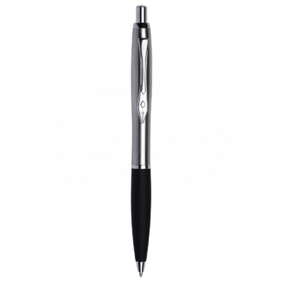 50230 Шариковая ручка в серебристом металлическом корпусе с чёрной резиновой манжетой, синие чернила