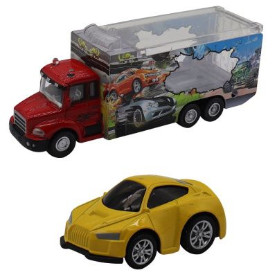 Набор грузовик + машинка die-cast  желтая,  спусковой механизм 1:60 Funky toys FT61053