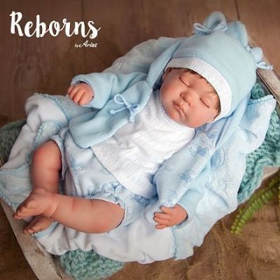 Arias ReBorns Matias новорождённый пупс 45 см, мягкое тело, спящий, в голубой одежде