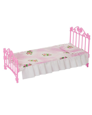 Кроватка розовая с постельным бельем (в пакете п/п) 31*16*16см
