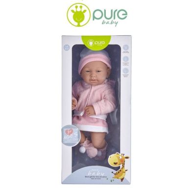 Пупс "Pure Baby" в кофточке, розовом платье, шапочке, 35 см, в коробке